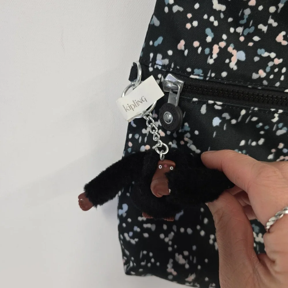 NWT Kipling Crossbody Bag‎ Black Multi Color Dot Print Adjustable Strap Monkey - Picture 4 of 5